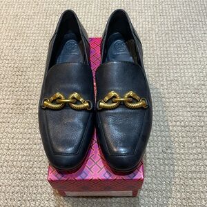 Tory Burch black loafers with horse toggle